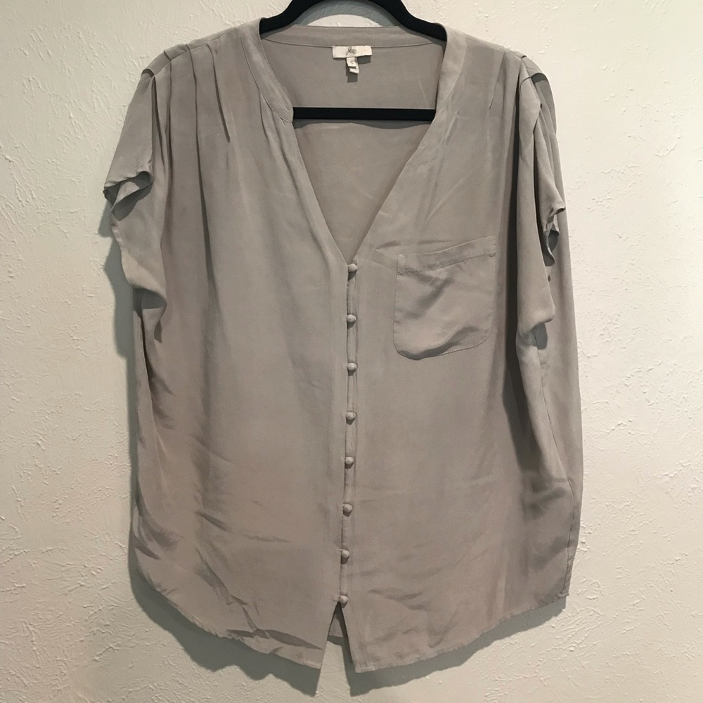 Joie Light Gray Button-Front Silk Blouse